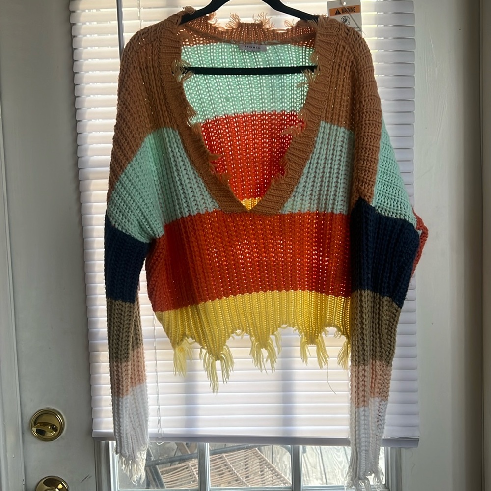 Storia Distressed Multi-Colored Oversized Sweater